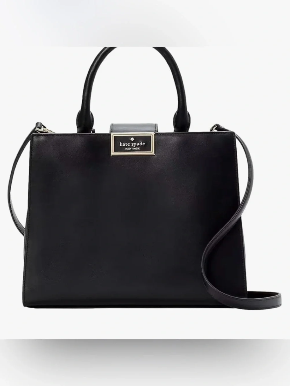 NWT kate spade Black Smooth Leather Structured  Satchel w/Top Handle &Crossbody